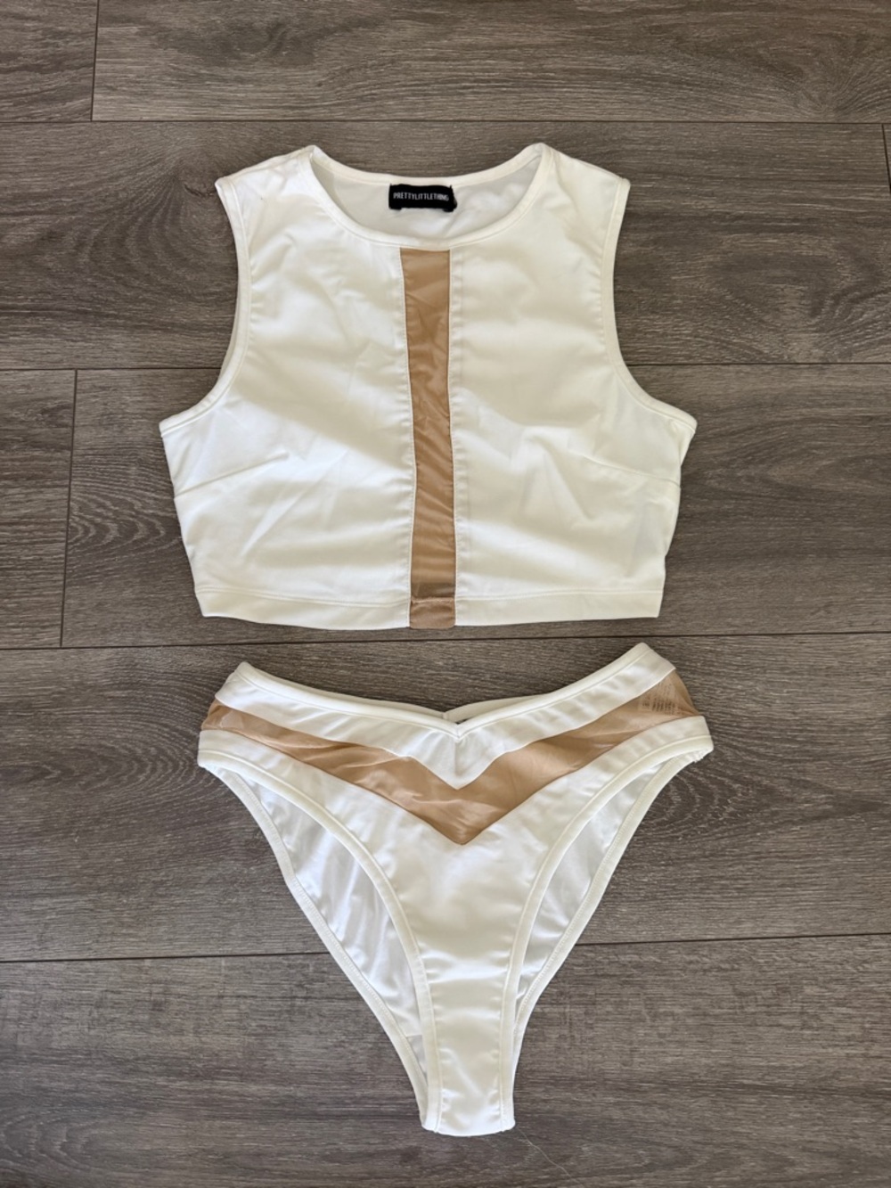 PrettyLittleThing White Top with Tan Center Panel